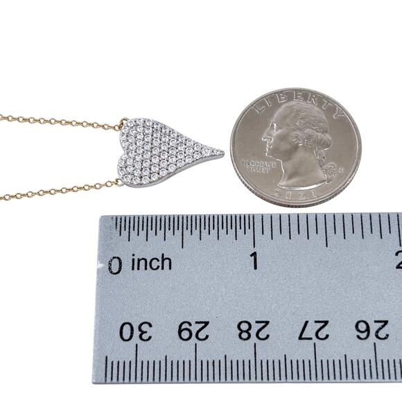 Vintage Gold-Tone Sterling Silver Cubic Zirconia Heart Pendant Necklace 16"-20" - Picture 6 of 7